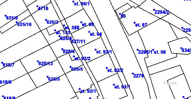 Parcela st. 93/1 v KÚ Komořany na Moravě, Katastrální mapa