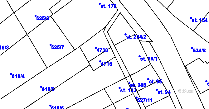 Parcela st. 96/2 v KÚ Komořany na Moravě, Katastrální mapa