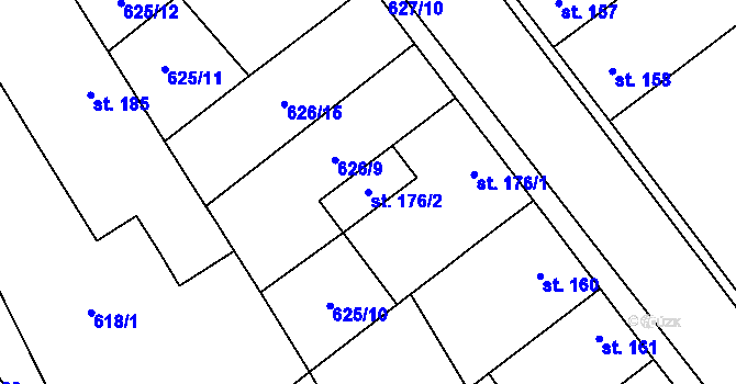 Parcela st. 176/2 v KÚ Komořany na Moravě, Katastrální mapa