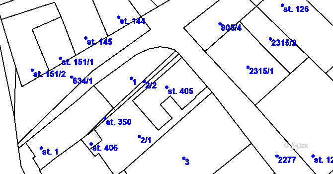 Parcela st. 405 v KÚ Komořany na Moravě, Katastrální mapa