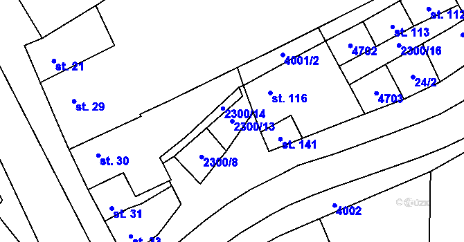 Parcela st. 2300/13 v KÚ Komořany na Moravě, Katastrální mapa