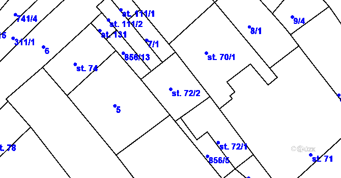 Parcela st. 72/2 v KÚ Podbřežice, Katastrální mapa