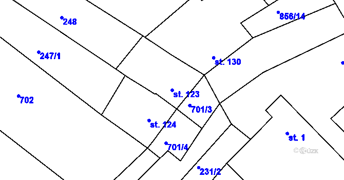 Parcela st. 123 v KÚ Podbřežice, Katastrální mapa
