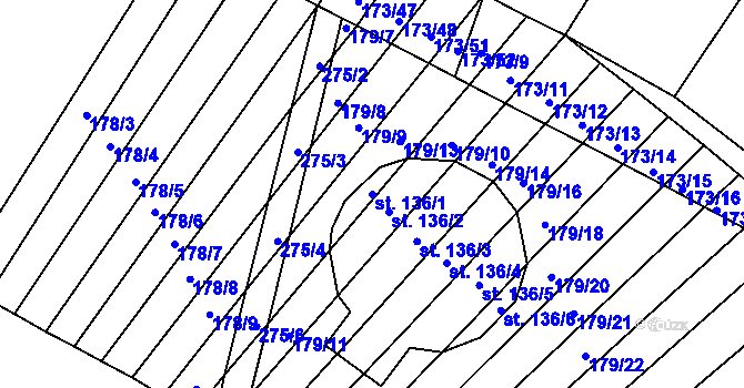 Parcela st. 136/1 v KÚ Podbřežice, Katastrální mapa