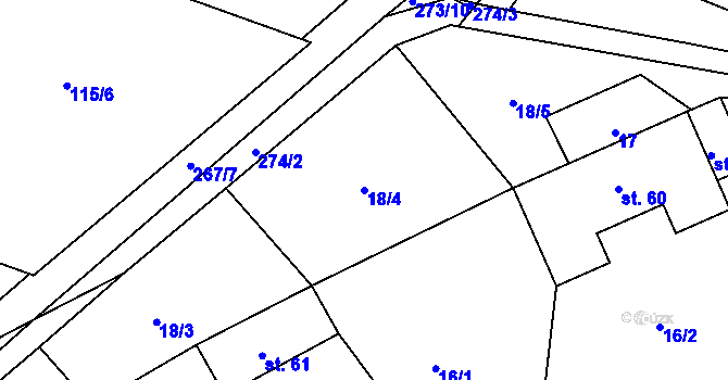 Parcela st. 18/4 v KÚ Podbřežice, Katastrální mapa