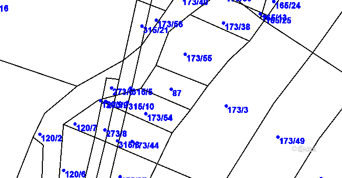 Parcela st. 87 v KÚ Podbřežice, Katastrální mapa