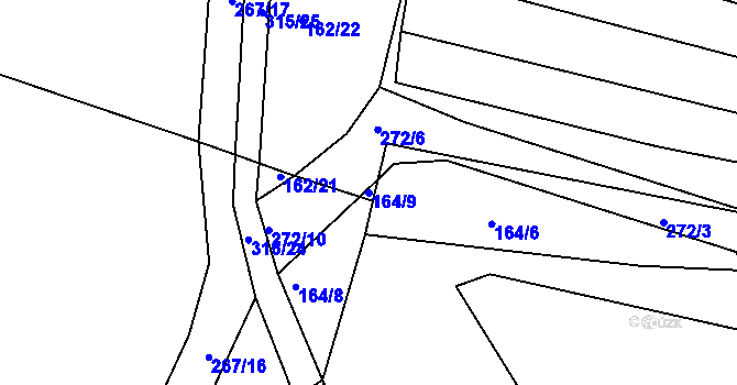 Parcela st. 164/9 v KÚ Podbřežice, Katastrální mapa