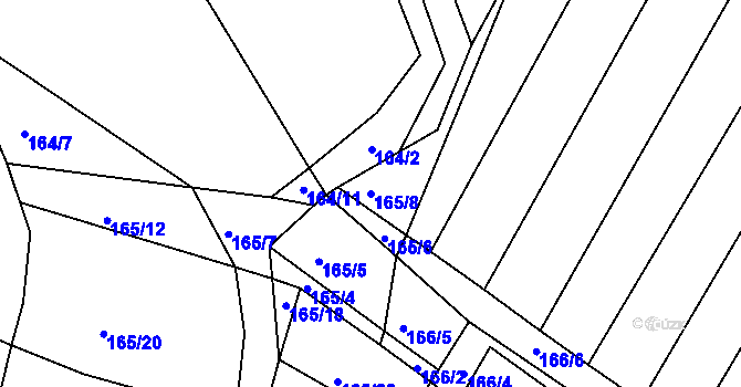 Parcela st. 165/8 v KÚ Podbřežice, Katastrální mapa
