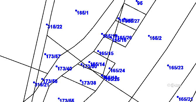Parcela st. 165/15 v KÚ Podbřežice, Katastrální mapa