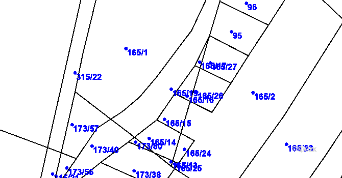 Parcela st. 165/19 v KÚ Podbřežice, Katastrální mapa