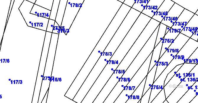 Parcela st. 178/3 v KÚ Podbřežice, Katastrální mapa