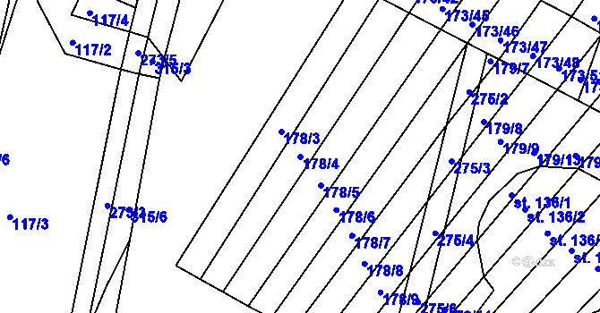 Parcela st. 178/4 v KÚ Podbřežice, Katastrální mapa