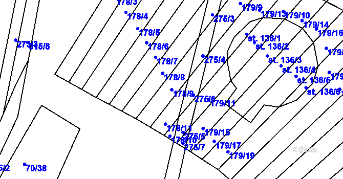 Parcela st. 178/9 v KÚ Podbřežice, Katastrální mapa
