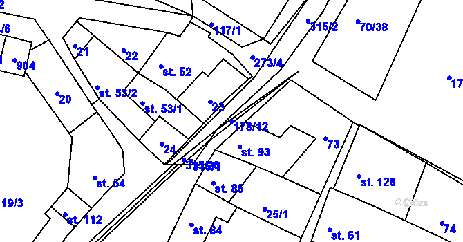 Parcela st. 178/12 v KÚ Podbřežice, Katastrální mapa
