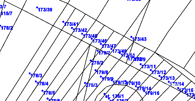 Parcela st. 179/7 v KÚ Podbřežice, Katastrální mapa