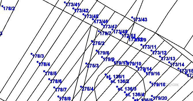 Parcela st. 179/8 v KÚ Podbřežice, Katastrální mapa