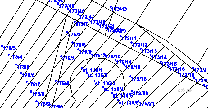 Parcela st. 179/10 v KÚ Podbřežice, Katastrální mapa