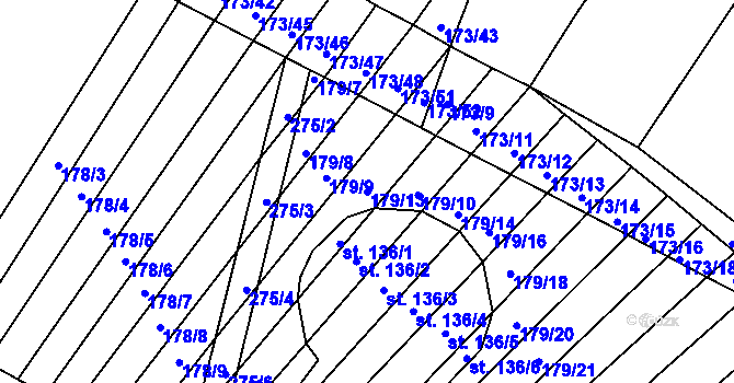 Parcela st. 179/13 v KÚ Podbřežice, Katastrální mapa