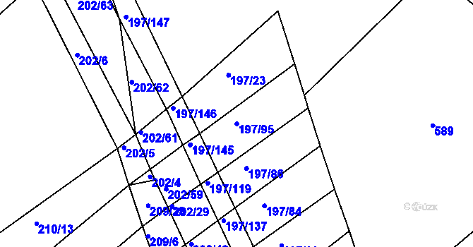 Parcela st. 197/95 v KÚ Podbřežice, Katastrální mapa