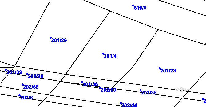 Parcela st. 201/4 v KÚ Podbřežice, Katastrální mapa
