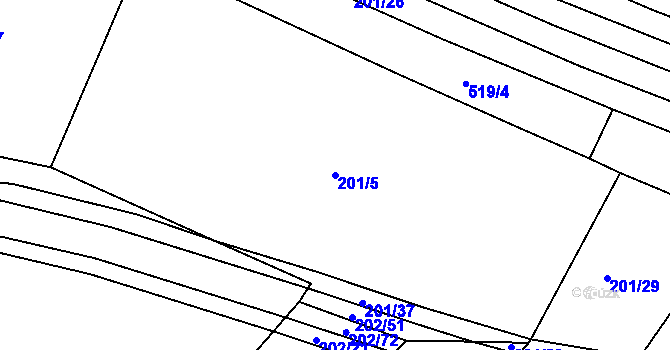 Parcela st. 201/5 v KÚ Podbřežice, Katastrální mapa
