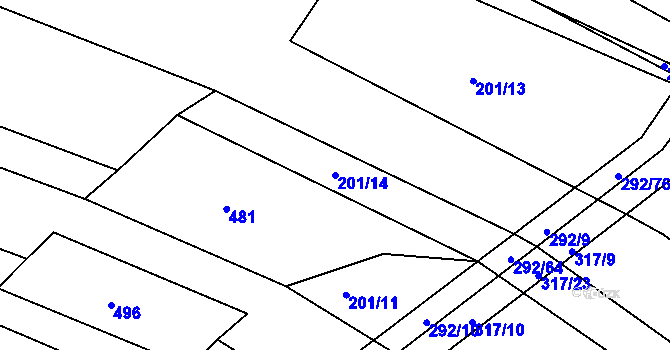 Parcela st. 201/14 v KÚ Podbřežice, Katastrální mapa