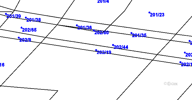 Parcela st. 202/19 v KÚ Podbřežice, Katastrální mapa