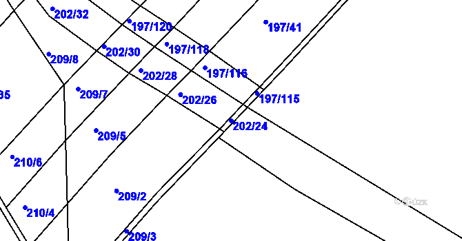 Parcela st. 202/24 v KÚ Podbřežice, Katastrální mapa