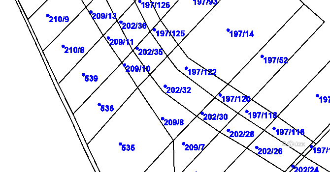 Parcela st. 202/32 v KÚ Podbřežice, Katastrální mapa