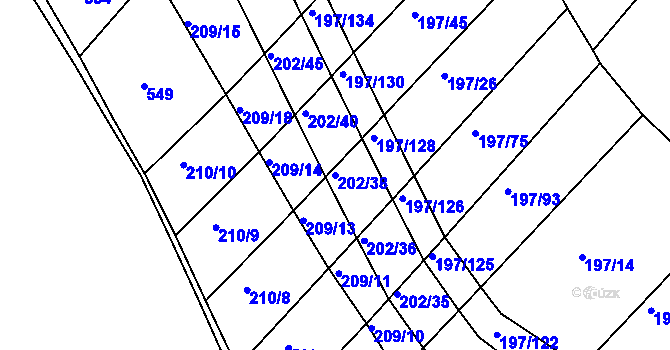 Parcela st. 202/38 v KÚ Podbřežice, Katastrální mapa