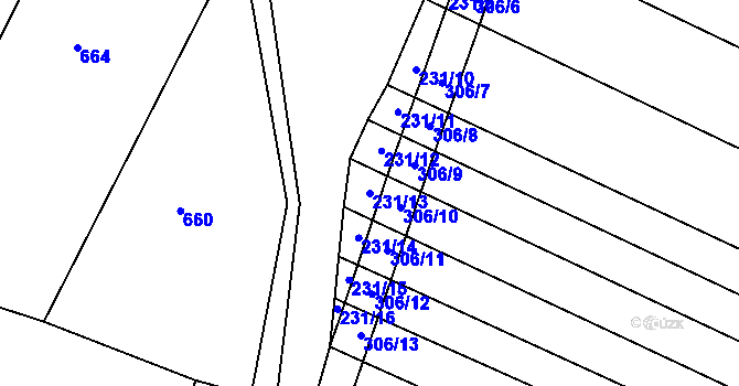Parcela st. 231/13 v KÚ Podbřežice, Katastrální mapa