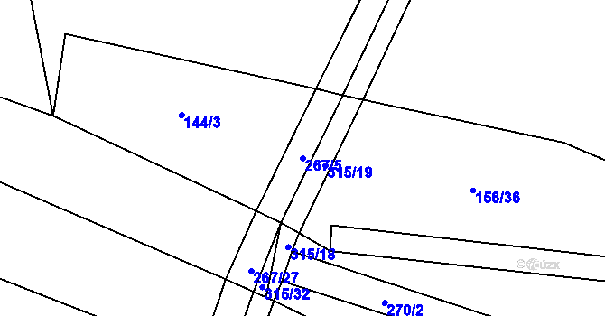 Parcela st. 267/5 v KÚ Podbřežice, Katastrální mapa