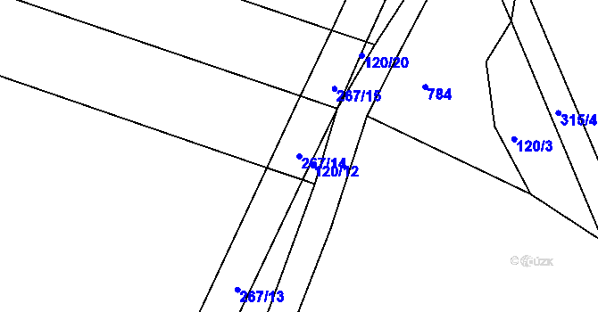 Parcela st. 267/14 v KÚ Podbřežice, Katastrální mapa