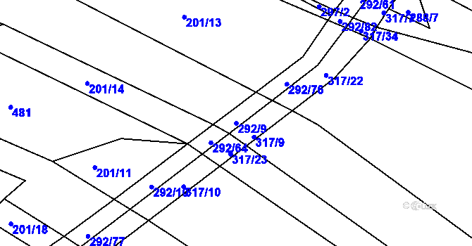 Parcela st. 292/9 v KÚ Podbřežice, Katastrální mapa