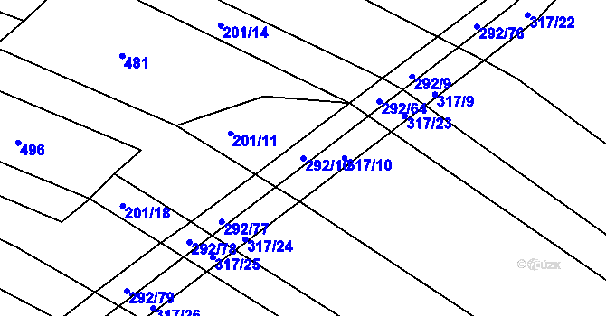 Parcela st. 292/10 v KÚ Podbřežice, Katastrální mapa