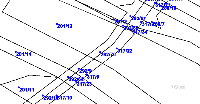 Parcela st. 292/76 v KÚ Podbřežice, Katastrální mapa