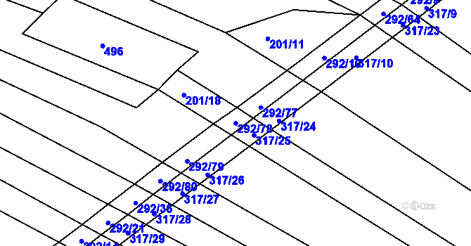 Parcela st. 292/78 v KÚ Podbřežice, Katastrální mapa