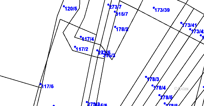 Parcela st. 315/3 v KÚ Podbřežice, Katastrální mapa