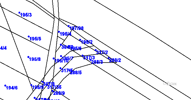 Parcela st. 317/2 v KÚ Podbřežice, Katastrální mapa