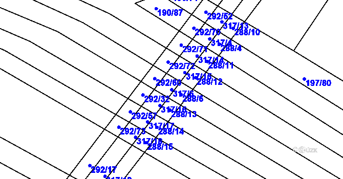 Parcela st. 317/6 v KÚ Podbřežice, Katastrální mapa