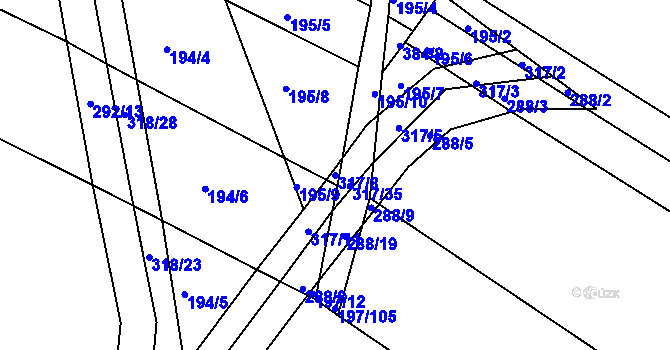 Parcela st. 317/8 v KÚ Podbřežice, Katastrální mapa