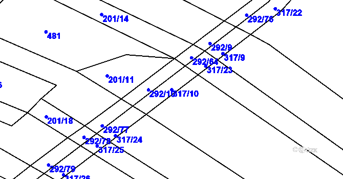 Parcela st. 317/10 v KÚ Podbřežice, Katastrální mapa