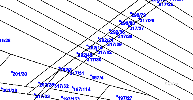 Parcela st. 317/12 v KÚ Podbřežice, Katastrální mapa