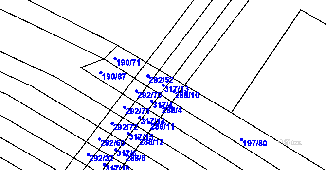 Parcela st. 317/13 v KÚ Podbřežice, Katastrální mapa