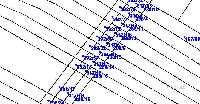 Parcela st. 317/16 v KÚ Podbřežice, Katastrální mapa