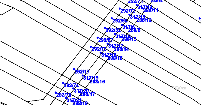 Parcela st. 317/18 v KÚ Podbřežice, Katastrální mapa