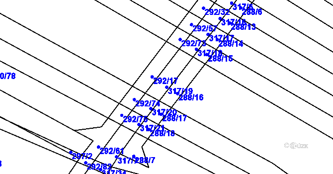Parcela st. 317/19 v KÚ Podbřežice, Katastrální mapa
