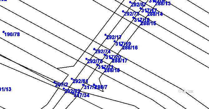 Parcela st. 317/20 v KÚ Podbřežice, Katastrální mapa