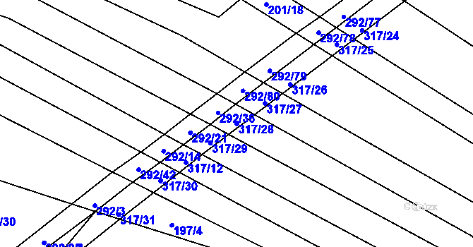 Parcela st. 317/28 v KÚ Podbřežice, Katastrální mapa