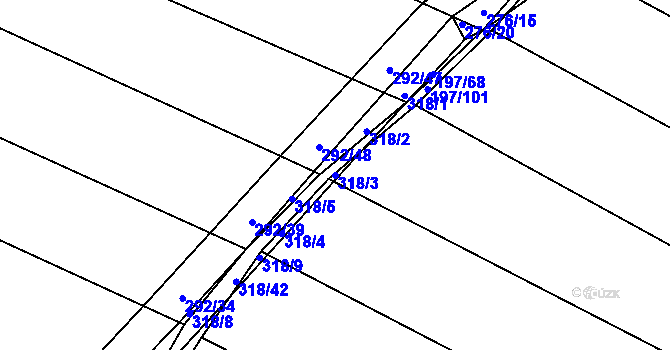 Parcela st. 318/3 v KÚ Podbřežice, Katastrální mapa